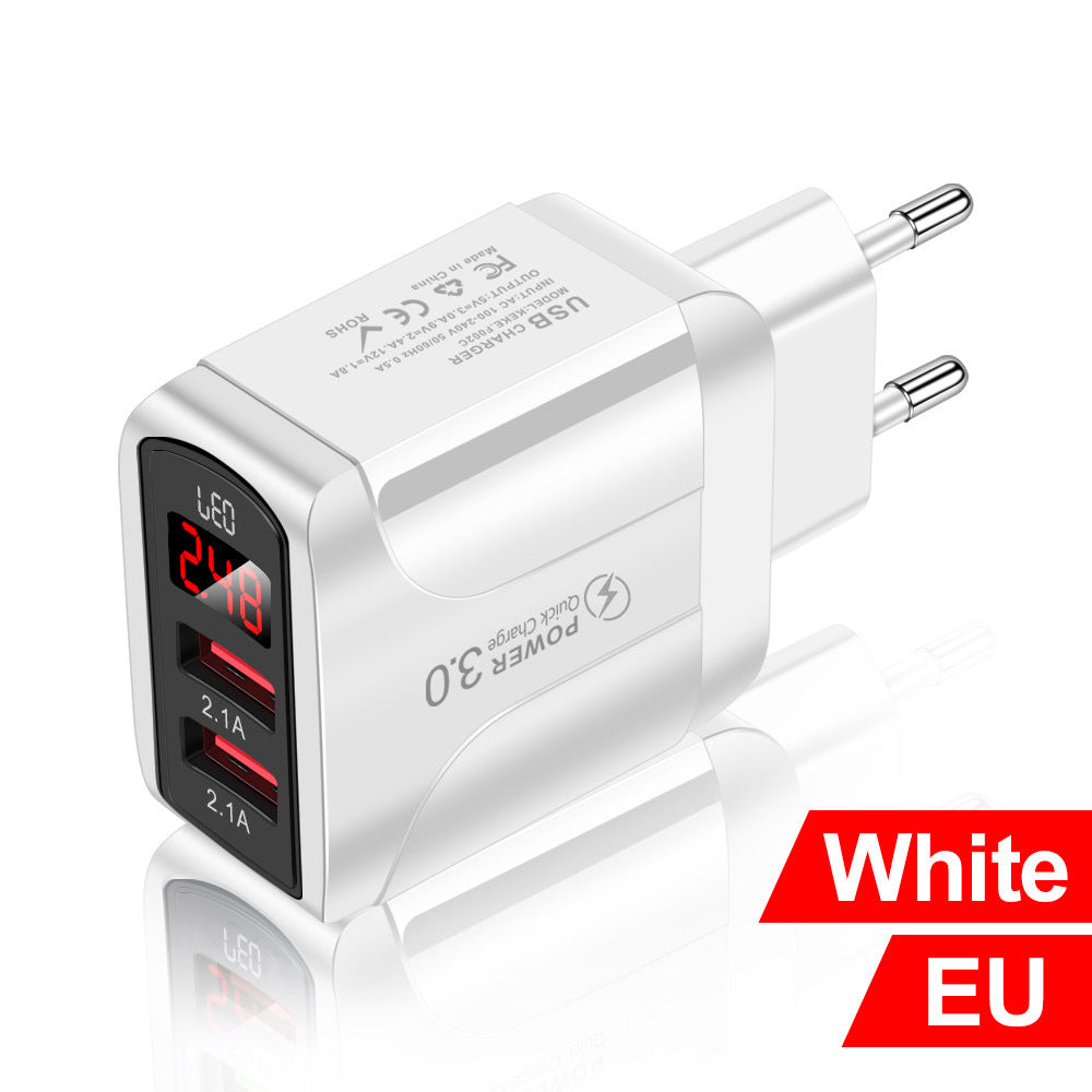 2USB smartphone charger with display, 2-port smart travel charging head that meets American, European, and British standards