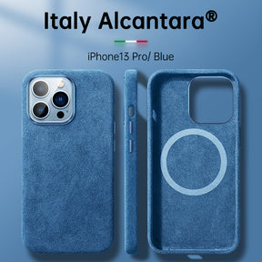 Italian Alcantara Case for iPhone 15 Pro Max Business Leather Phone Back Cover for iPhone 13 Pro Max Magnets