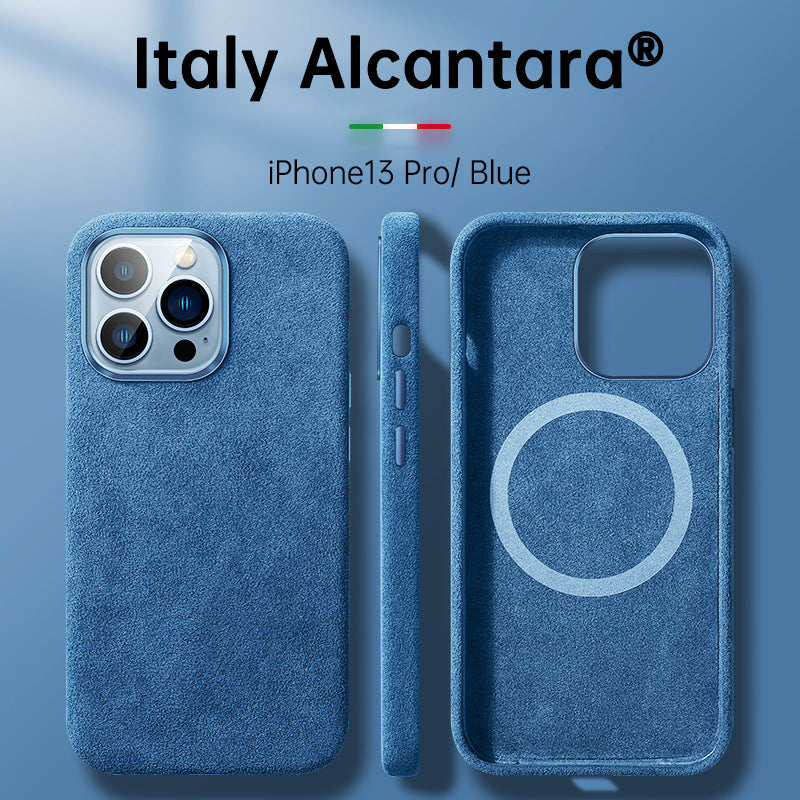 Italian Alcantara Case for iPhone 15 Pro Max Business Leather Phone Back Cover for iPhone 13 Pro Max Magnets