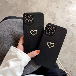 Simple Bronzing Heart Leather Phone Case