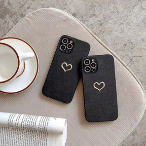 Simple Bronzing Heart Leather Phone Case