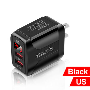 2USB smartphone charger with display, 2-port smart travel charging head that meets American, European, and British standards