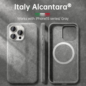 Italian Alcantara Case for iPhone 15 Pro Max Business Leather Phone Back Cover for iPhone 13 Pro Max Magnets