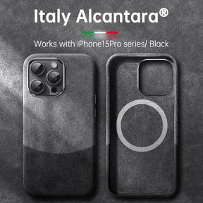 Italian Alcantara Case for iPhone 15 Pro Max Business Leather Phone Back Cover for iPhone 13 Pro Max Magnets