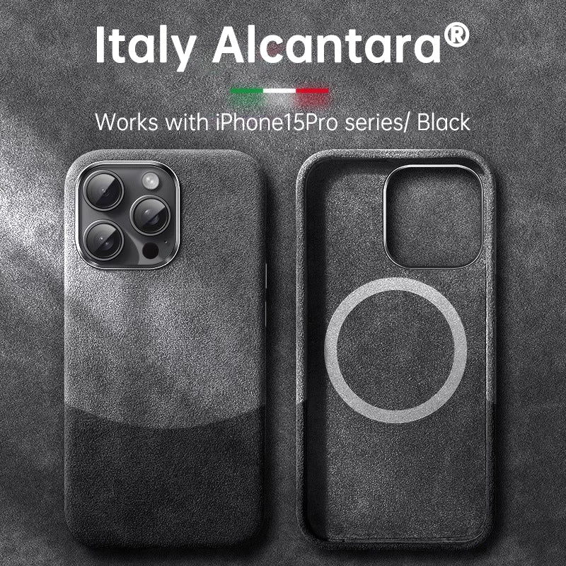 Italian Alcantara Case for iPhone 15 Pro Max Business Leather Phone Back Cover for iPhone 13 Pro Max Magnets