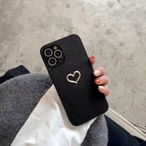 Simple Bronzing Heart Leather Phone Case