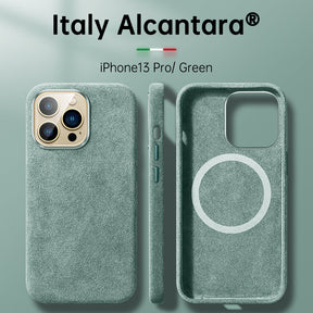 Italian Alcantara Case for iPhone 15 Pro Max Business Leather Phone Back Cover for iPhone 13 Pro Max Magnets