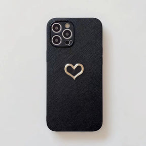 Simple Bronzing Heart Leather Phone Case