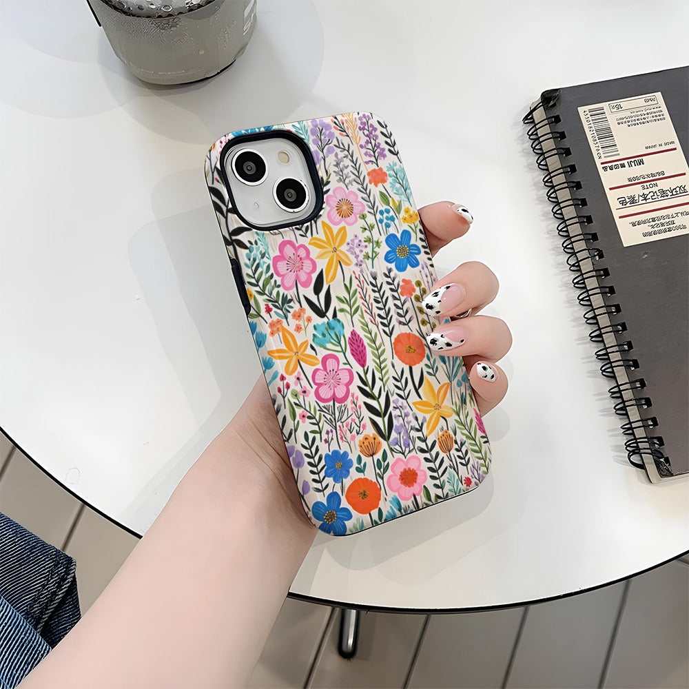 Colorful Flower Phone Case Apple 14pro Women's Trendy 2-in-1 Film Case Apple 15 Phone Case iP16