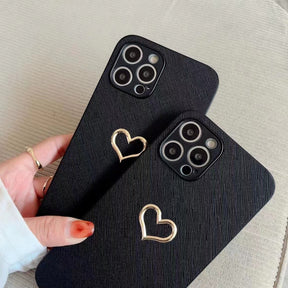 Simple Bronzing Heart Leather Phone Case