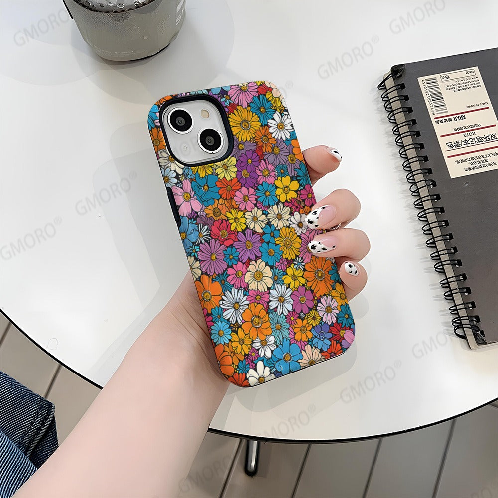 Oil painting flower anti drop phone case Apple 16pro 2-in-1 film case Apple 15pm phone case women's