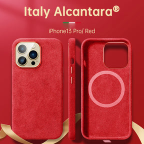 Italian Alcantara Case for iPhone 15 Pro Max Business Leather Phone Back Cover for iPhone 13 Pro Max Magnets