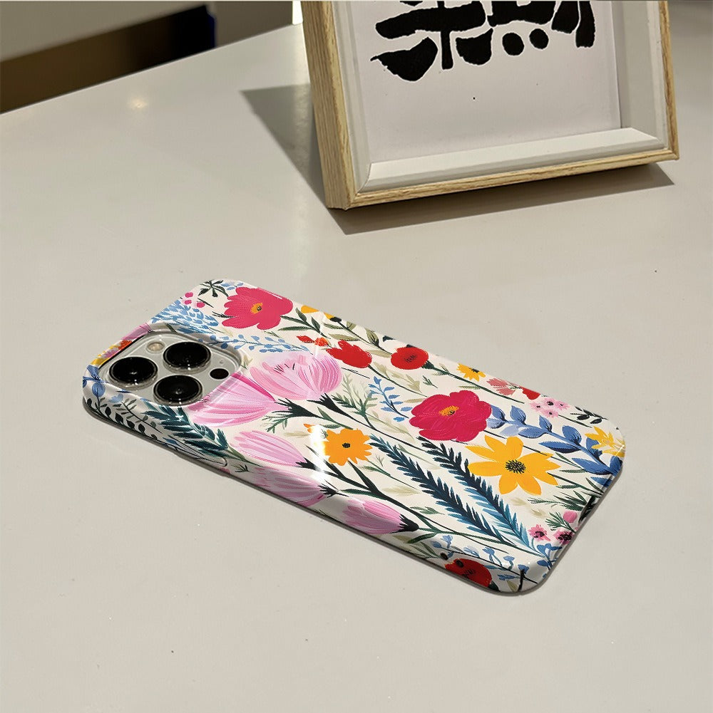 Small Fresh Women's Flower Phone Case 15pm Film Case 14pro Women's Apple 13 Protective Cover 16pro Simple